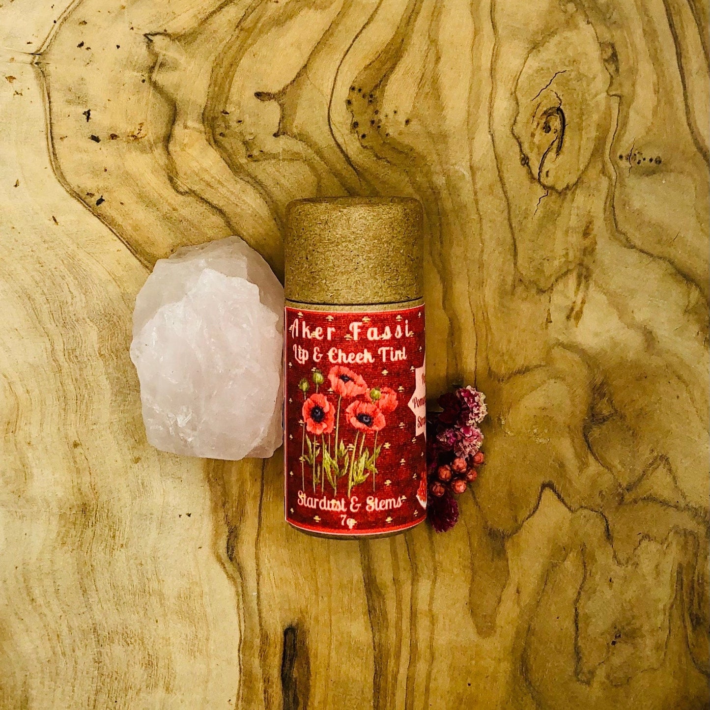 AKER FASSI Eco-Friendly Lip and Cheek TINT, Moroccan Natural Red Matte Lipstick & Cream Blush Made From Poppies, Pomegranate and Strawberry