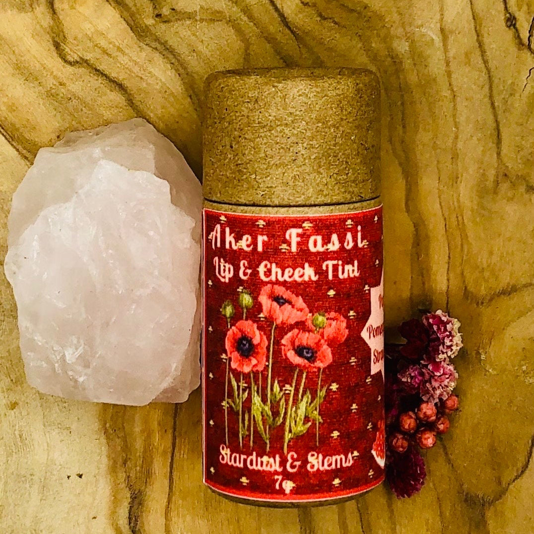 AKER FASSI Eco-Friendly Lip and Cheek TINT, Moroccan Natural Red Matte Lipstick & Cream Blush Made From Poppies, Pomegranate and Strawberry