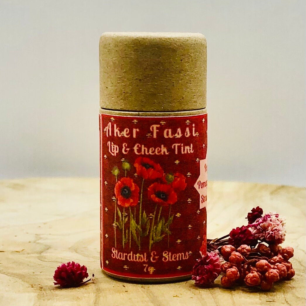 AKER FASSI Eco-Friendly Lip and Cheek TINT, Moroccan Natural Red Matte Lipstick & Cream Blush Made From Poppies, Pomegranate and Strawberry