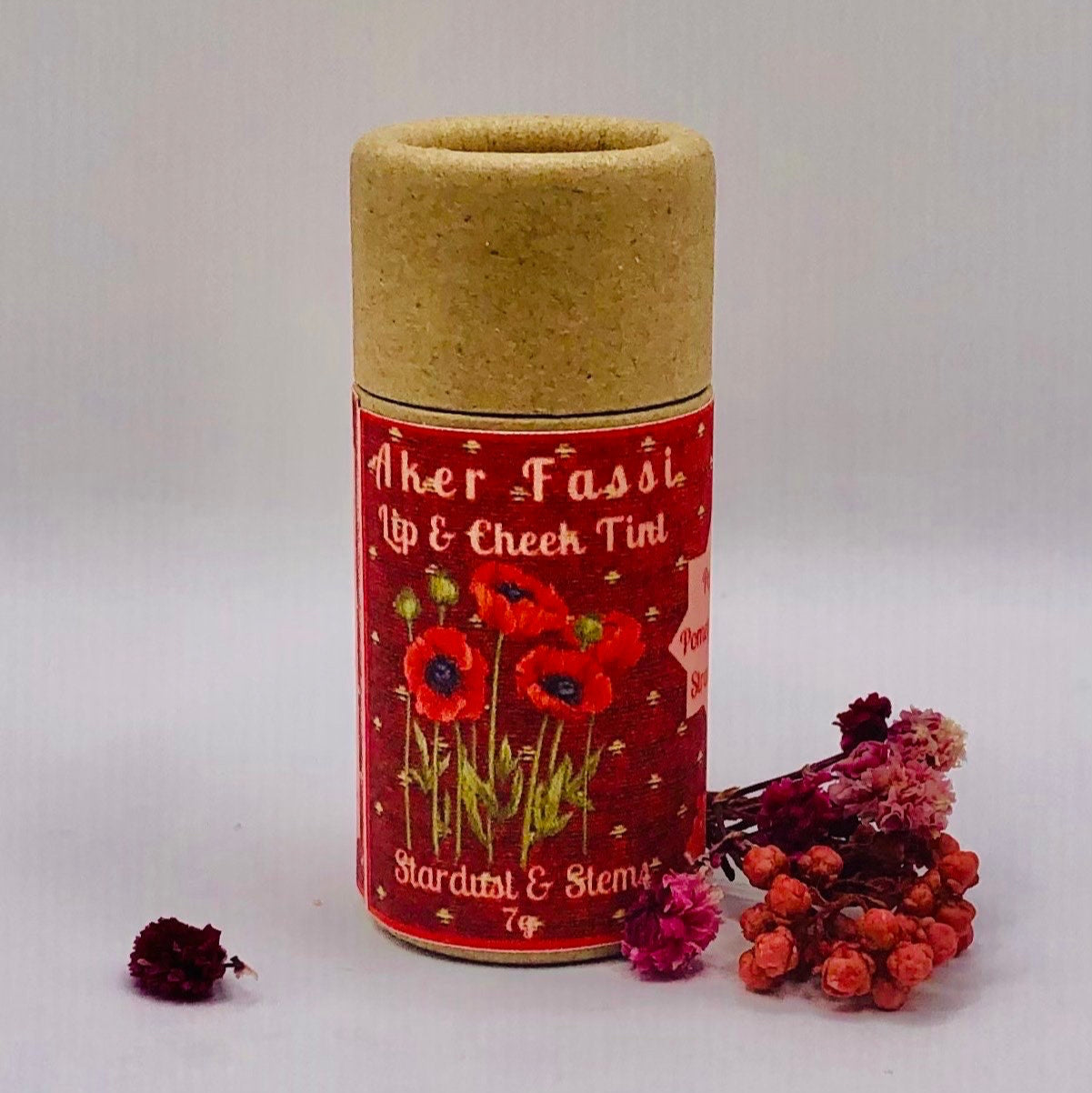 AKER FASSI Eco-Friendly Lip and Cheek TINT, Moroccan Natural Red Matte Lipstick & Cream Blush Made From Poppies, Pomegranate and Strawberry