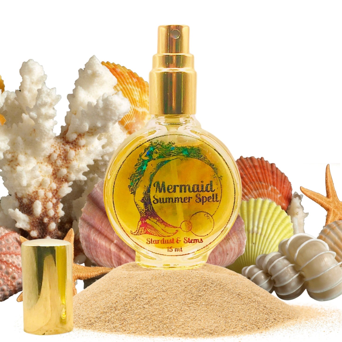 Mermaid Summer Spell Perfume, Best Vanilla Aquatic Scent, Essential Oil Indie Fragrance, Witch Perfume, Crystal Mermaid Crown & Shell Gifts