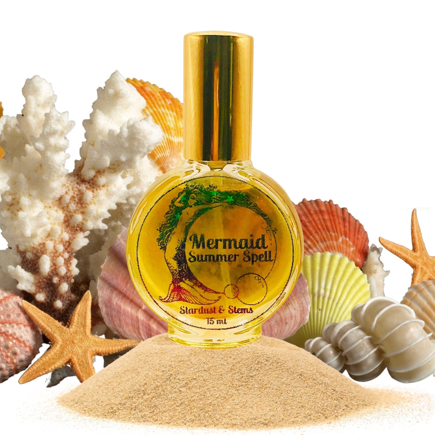 Mermaid Summer Spell Perfume, Best Vanilla Aquatic Scent, Essential Oil Indie Fragrance, Witch Perfume, Crystal Mermaid Crown & Shell Gifts