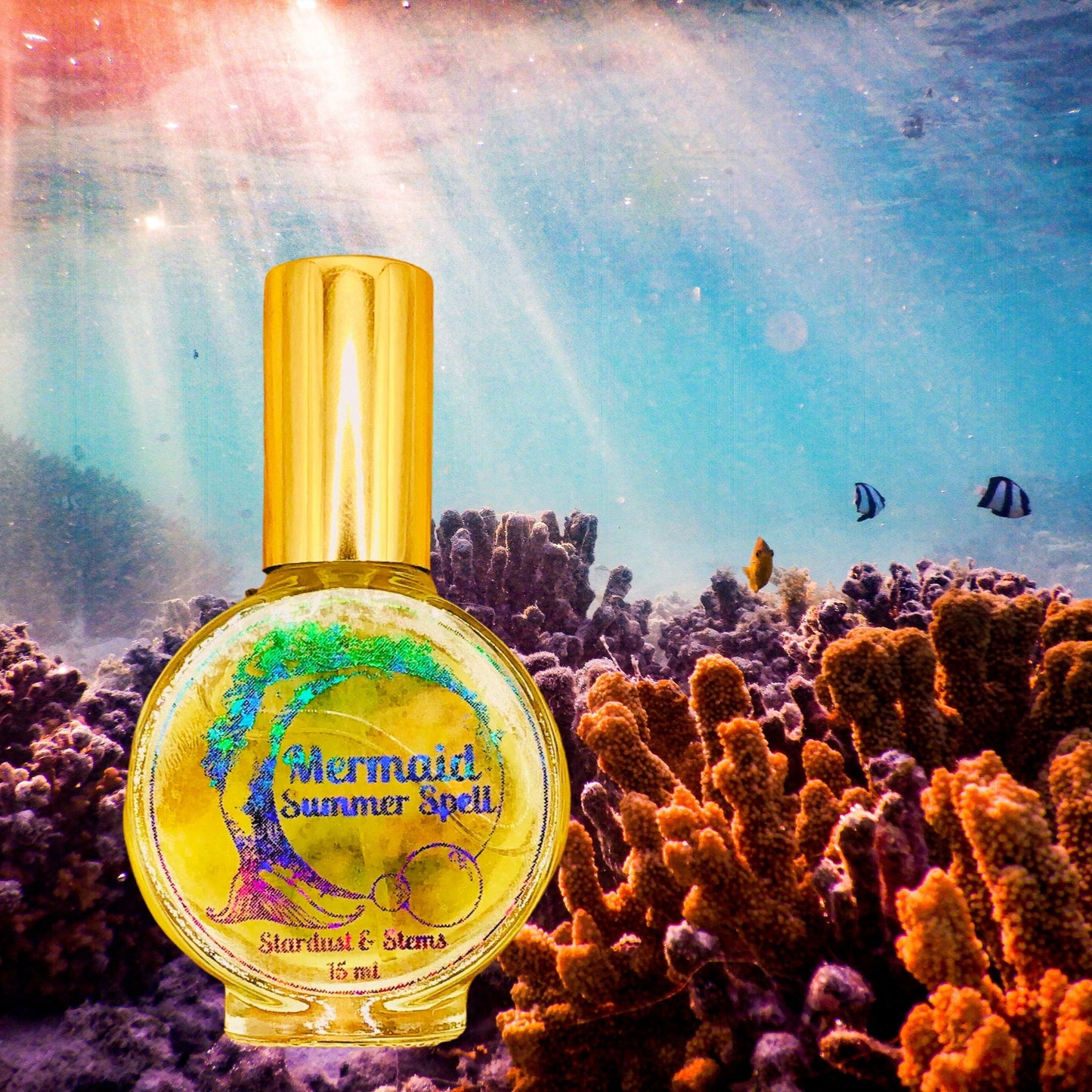 Mermaid Summer Spell Perfume, Best Vanilla Aquatic Scent, Essential Oil Indie Fragrance, Witch Perfume, Crystal Mermaid Crown & Shell Gifts