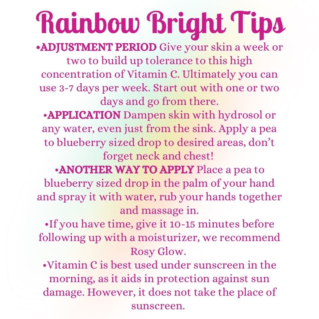 Rainbow Bright Homemade Vitamin C Face Serum, Hydrating Moisturizer for Radiant Glowing Skin, Natural Ingredient, Zero Waste Eco Skincare