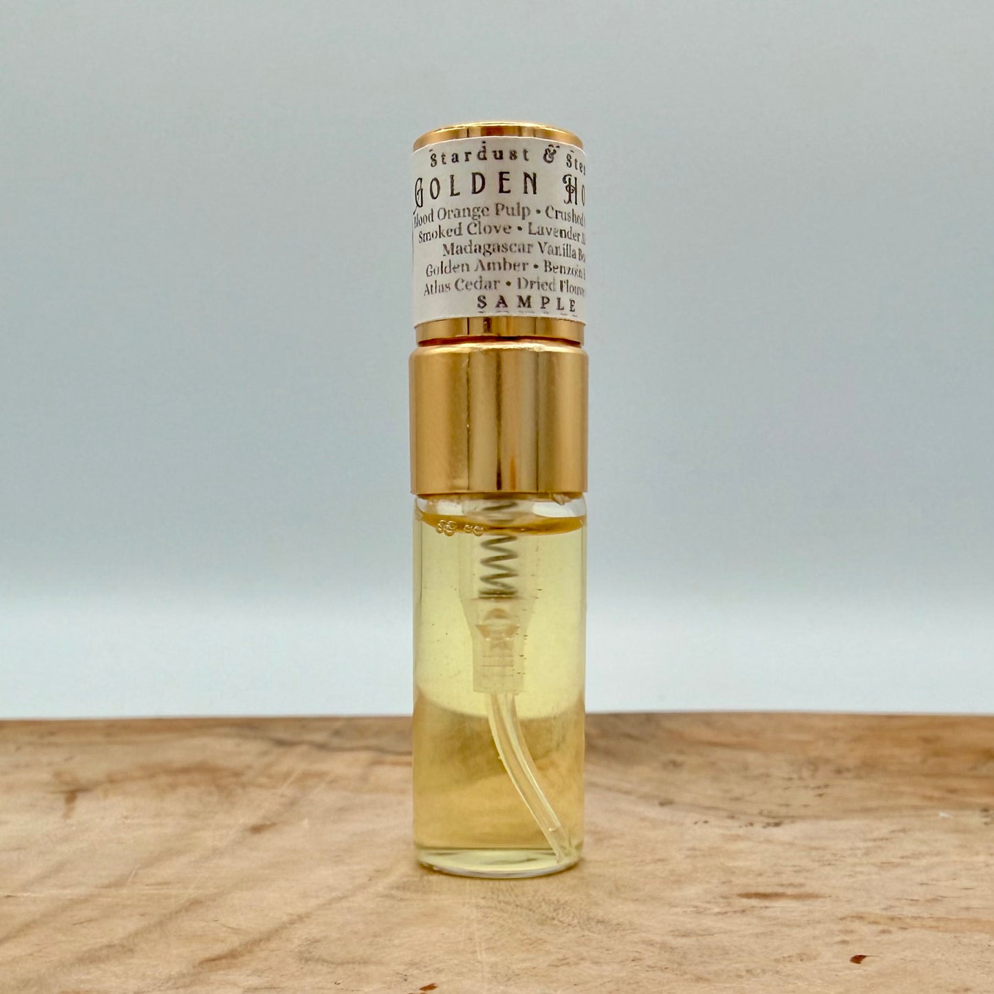 GOLDEN HOUR- Blood Orange Pulp, Crushed Sage Leaf, Smoked Clove Bud, Madagascar Vanilla Bean, Lavender Absolute, Golden Amber, Benzoin Resin, Atlas Cedar, Dried Flouve Grass
