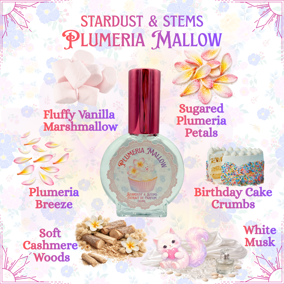 Plumeria Mallow Perfume – Sugared Plumeria, Vanilla Marshmallow & Soft Cashmere Woods