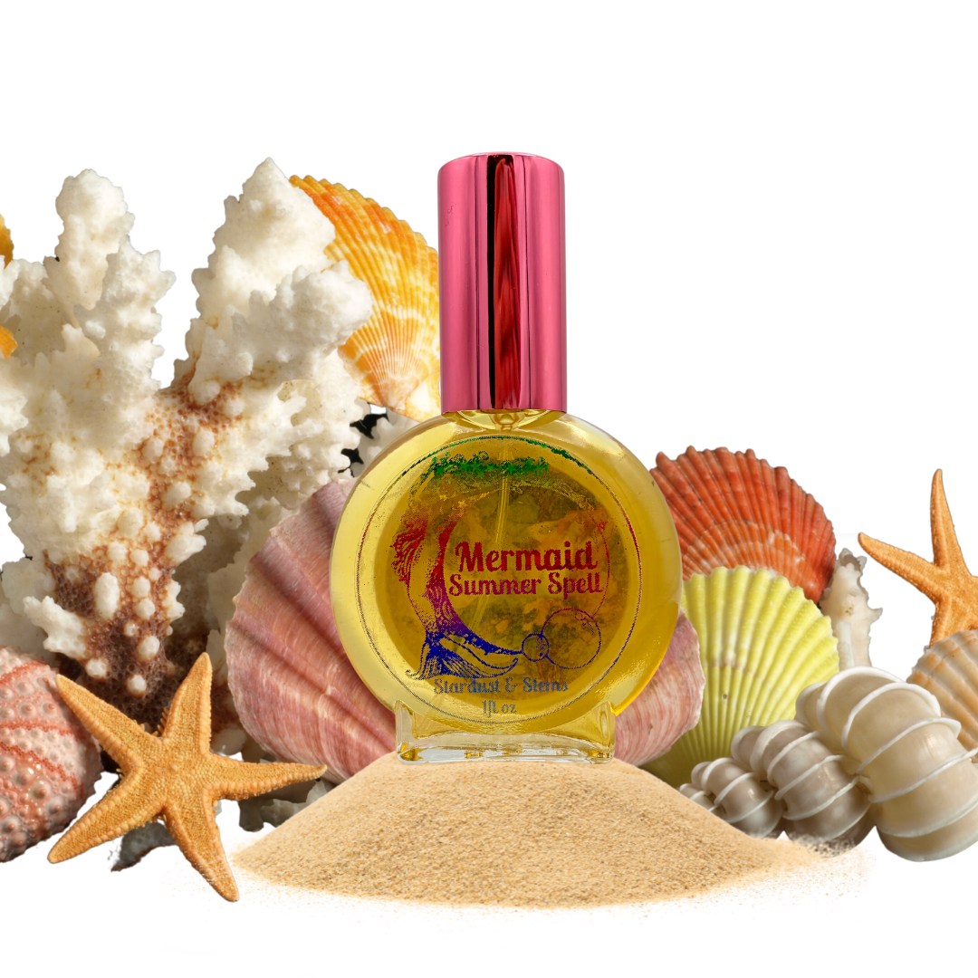 MERMAID SUMMER SPELL- Sea Salt, Key Lime Zest, Candied Mandarin Orange Peel , Lavender Absolute, Wild Honeysuckle Vine, Strawberry Nectar, Himalayan Cedarwood, Balsam Peru, Vanilla Bean, Smoked Labdanum Resin, Coconut Milk