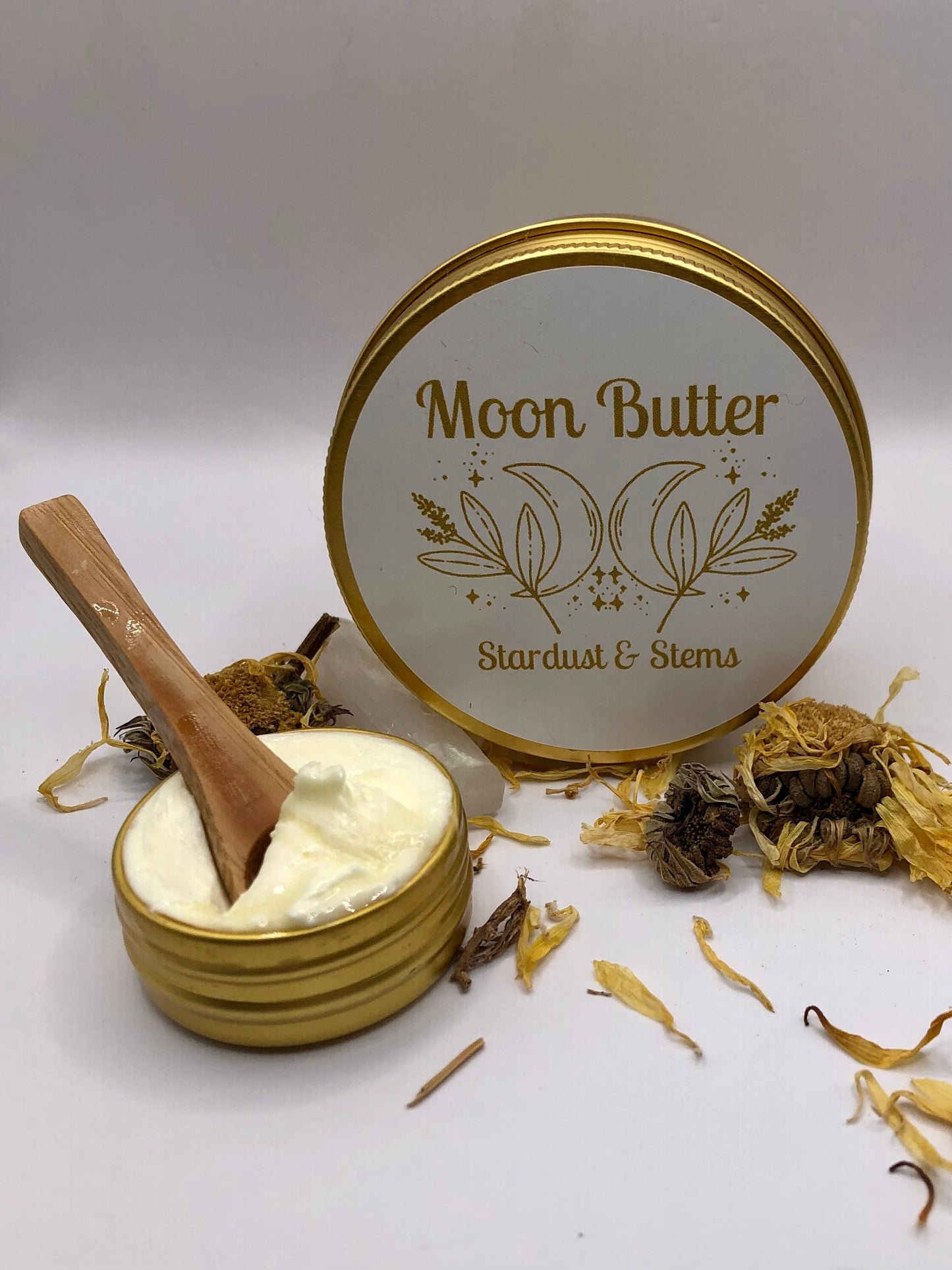 MOON BUTTER Raw Cocoa & Shea Butter Whipped Lotion, Calendula Infused Jojoba Oil, Organic, Handmade, Small Batch Sensitive Skin Moisturizer