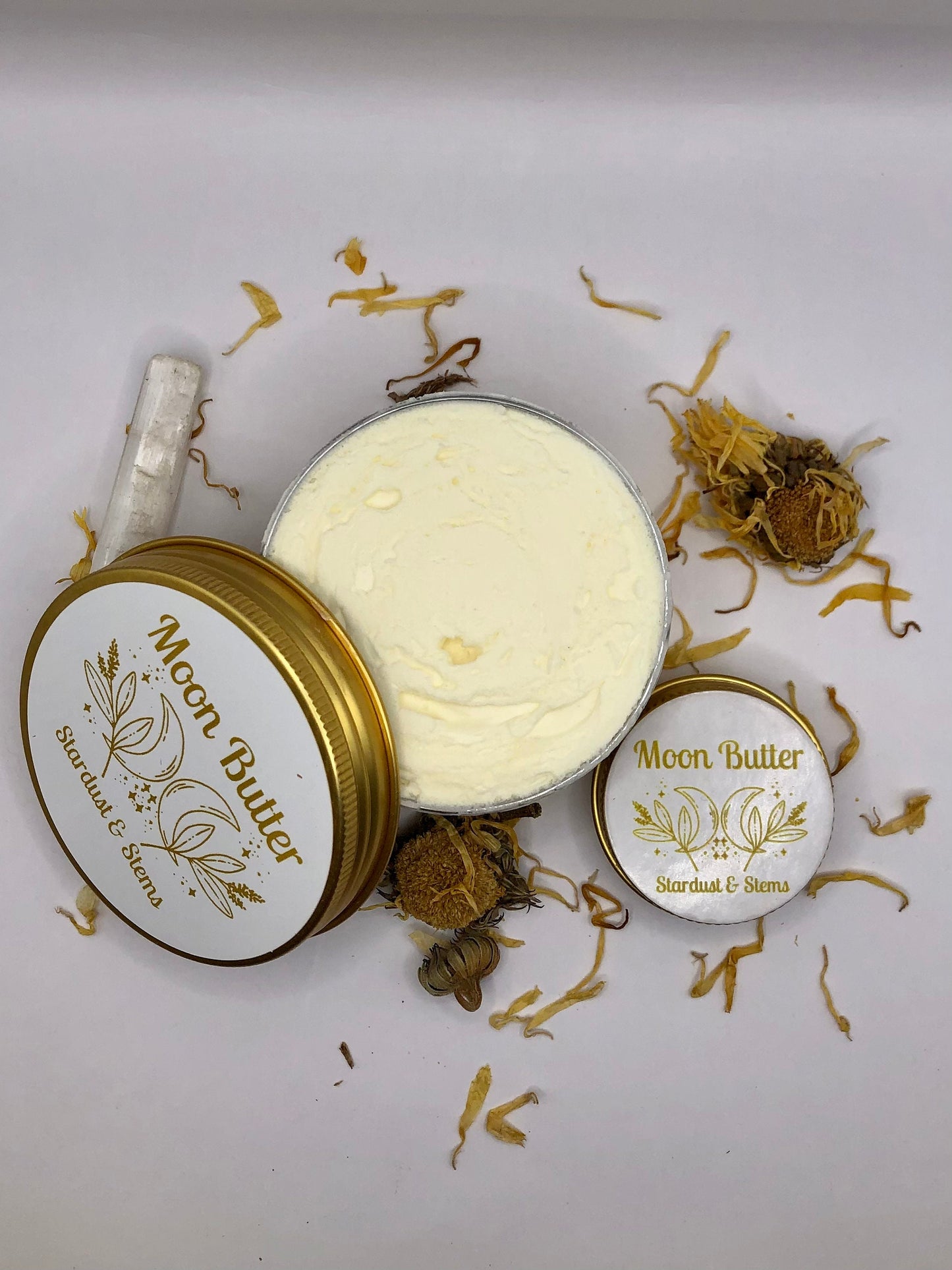 MOON BUTTER Raw Cocoa & Shea Butter Whipped Lotion, Calendula Infused Jojoba Oil, Organic, Handmade, Small Batch Sensitive Skin Moisturizer