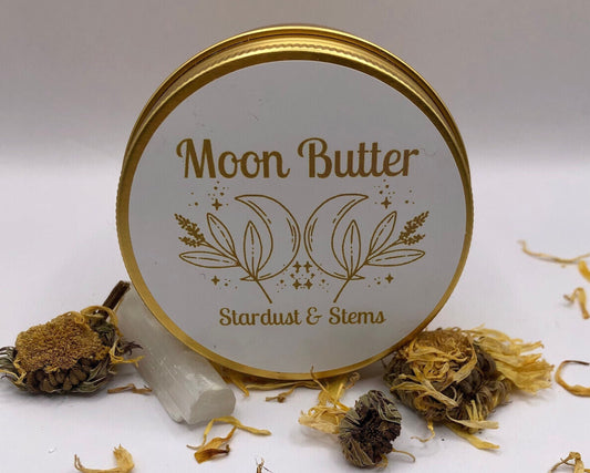 MOON BUTTER Raw Cocoa & Shea Butter Whipped Lotion, Calendula Infused Jojoba Oil, Organic, Handmade, Small Batch Sensitive Skin Moisturizer