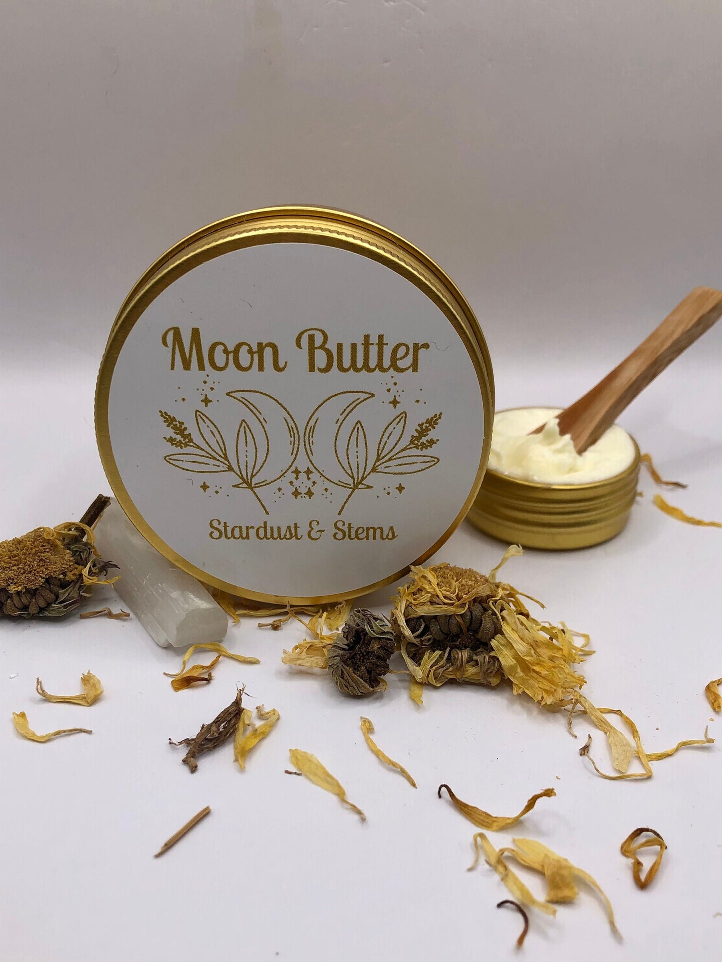 MOON BUTTER Raw Cocoa & Shea Butter Whipped Lotion, Calendula Infused Jojoba Oil, Organic, Handmade, Small Batch Sensitive Skin Moisturizer