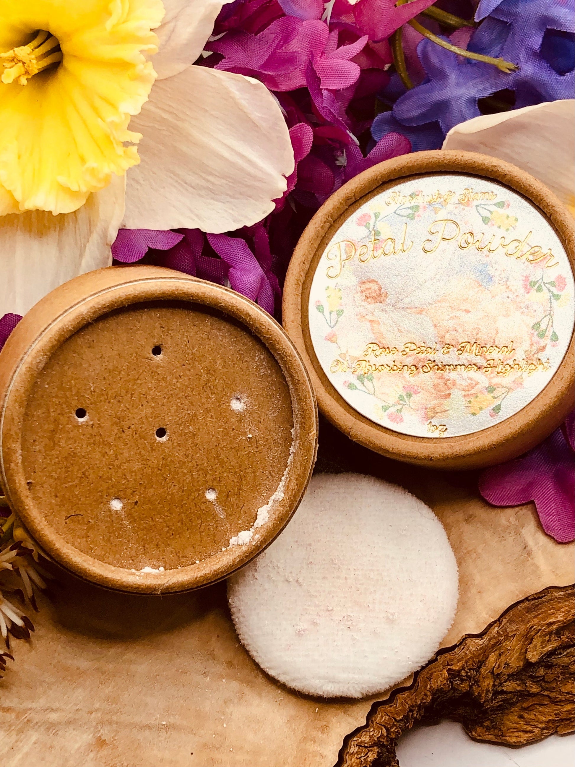 PETAL POWDER, Organic Arrowroot Dusting Body Powder With Powder Puff, Natural Mineral, Sparkle Mica, Rose Petal Fairy Dust, Glitter Makeup