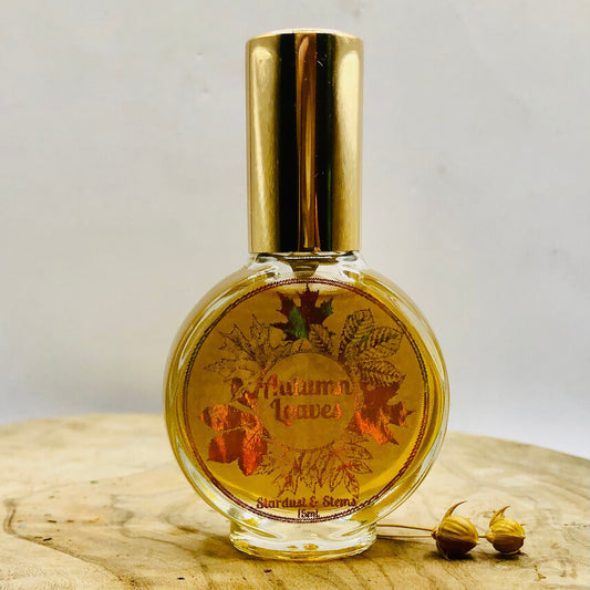 AUTUMN LEAVES Fall Perfume Oil or Atomizer Spray, Halloween Fragrance, Cozy Cabin, Handcrafted, Small Batch with Crystal Leaf, Indie Scent