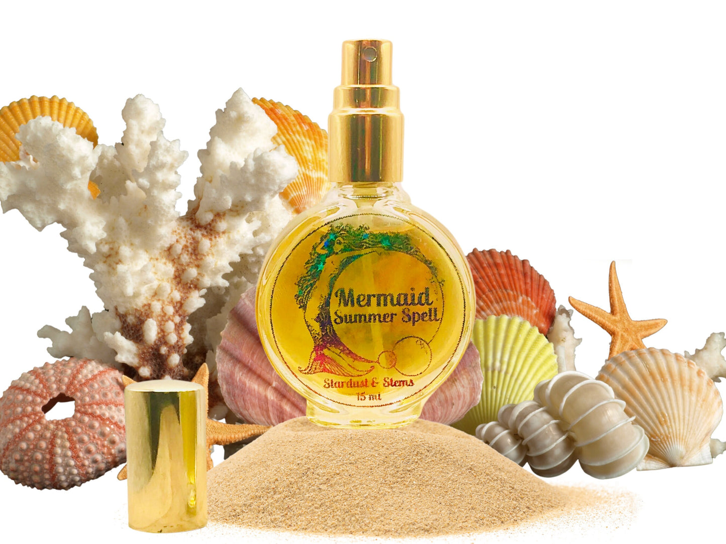 Mermaid Summer Spell Perfume, Best Vanilla Aquatic Scent, Essential Oil Indie Fragrance, Witch Perfume, Crystal Mermaid Crown & Shell Gifts