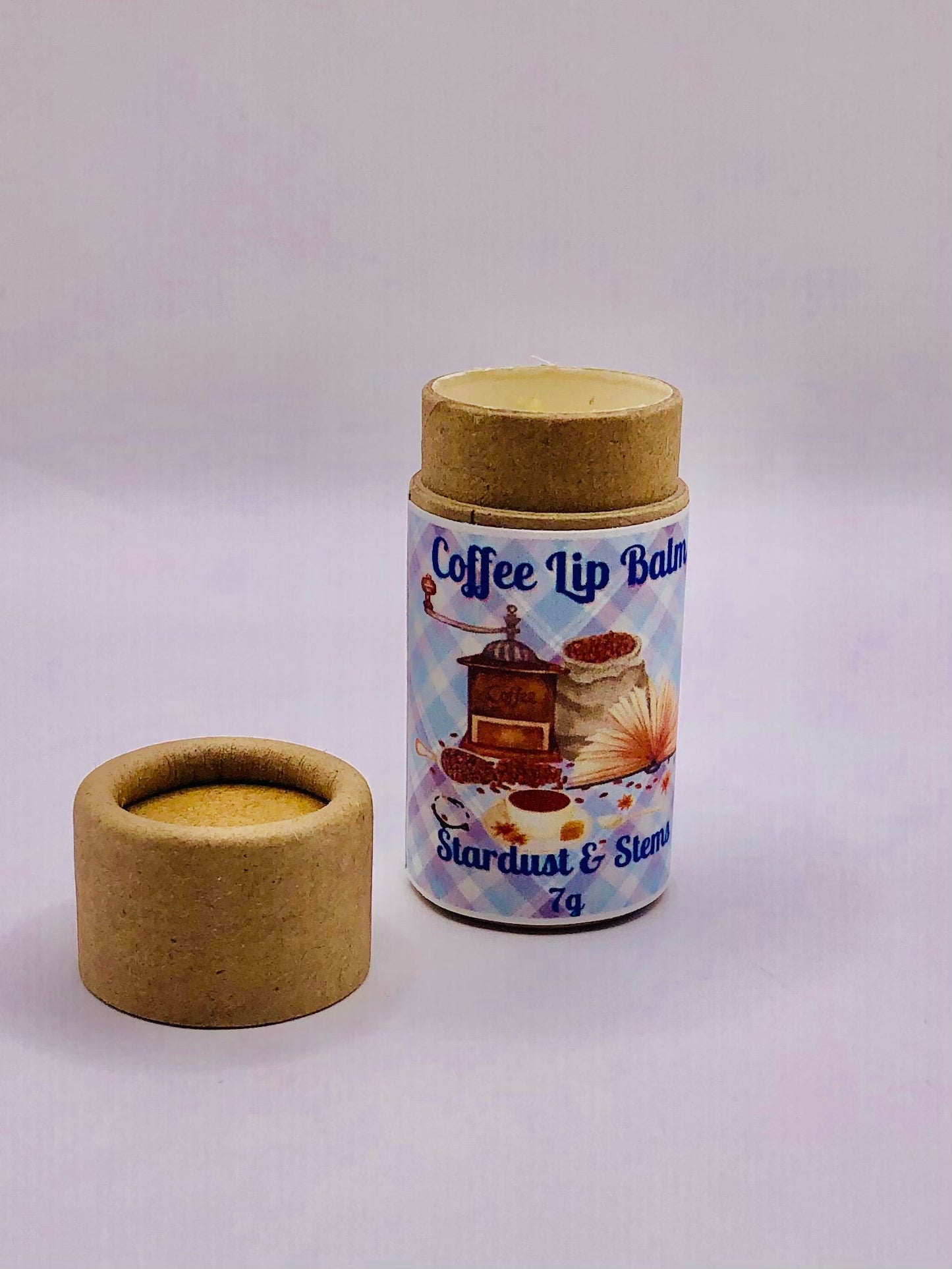 Coffee Lip Balm, Handmade, Vegan, Organic, Luxurious Lip Hydration with Raw Cocoa Butter, Paraben Free, Eco-Friendly Kraft Cardboard Tube