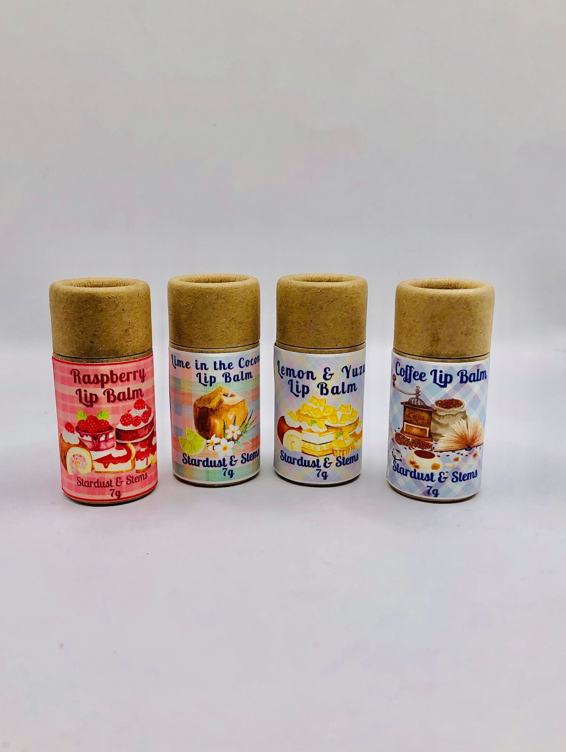 LIP BALM BUNDLE Pick Your Flavors, Pick Your Scent, Lemon, Coffee, Raspberry, Lime Coconut, All Natural, Vegan, Eco-Friendly Cardboard Tube