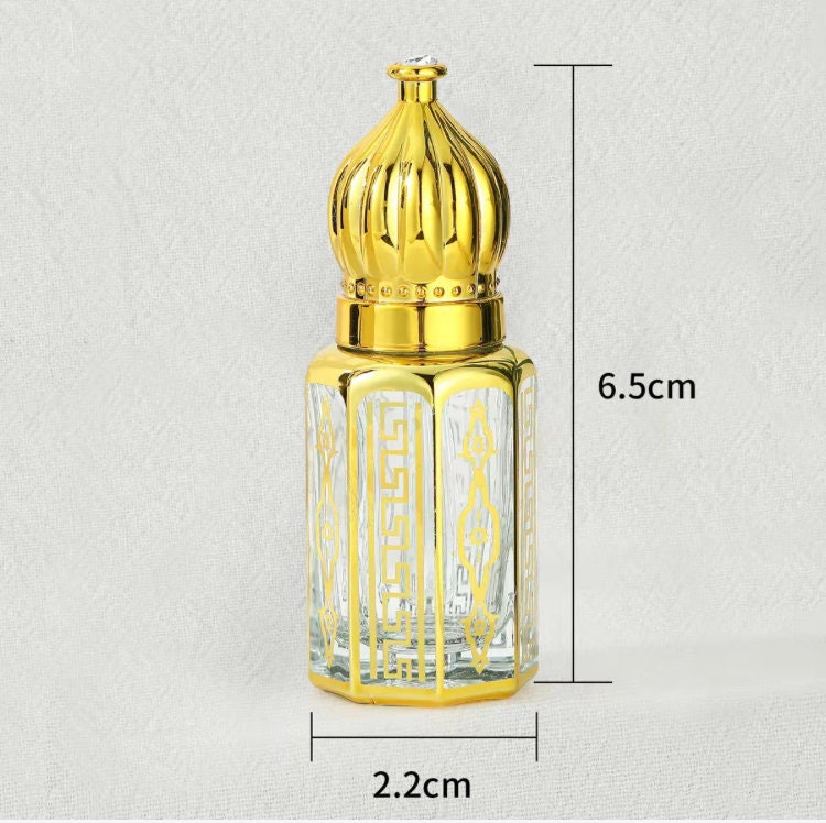 Gold Perfume Roller Bottle, 6ml Faceted Crystal Rollerball Refillable Perfume Oil Bottle, Empty Glass Perfume Lover Gift, Art Deco Attar