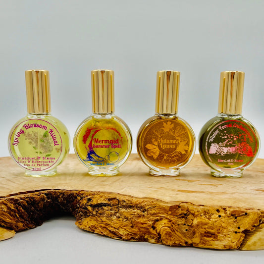 Perfume Set of Four Handcrafted Perfumes for Every Seasom- Spring, Summer, Fall & Winter | Handmade, Small Batch, Natural, Indie Fragrance