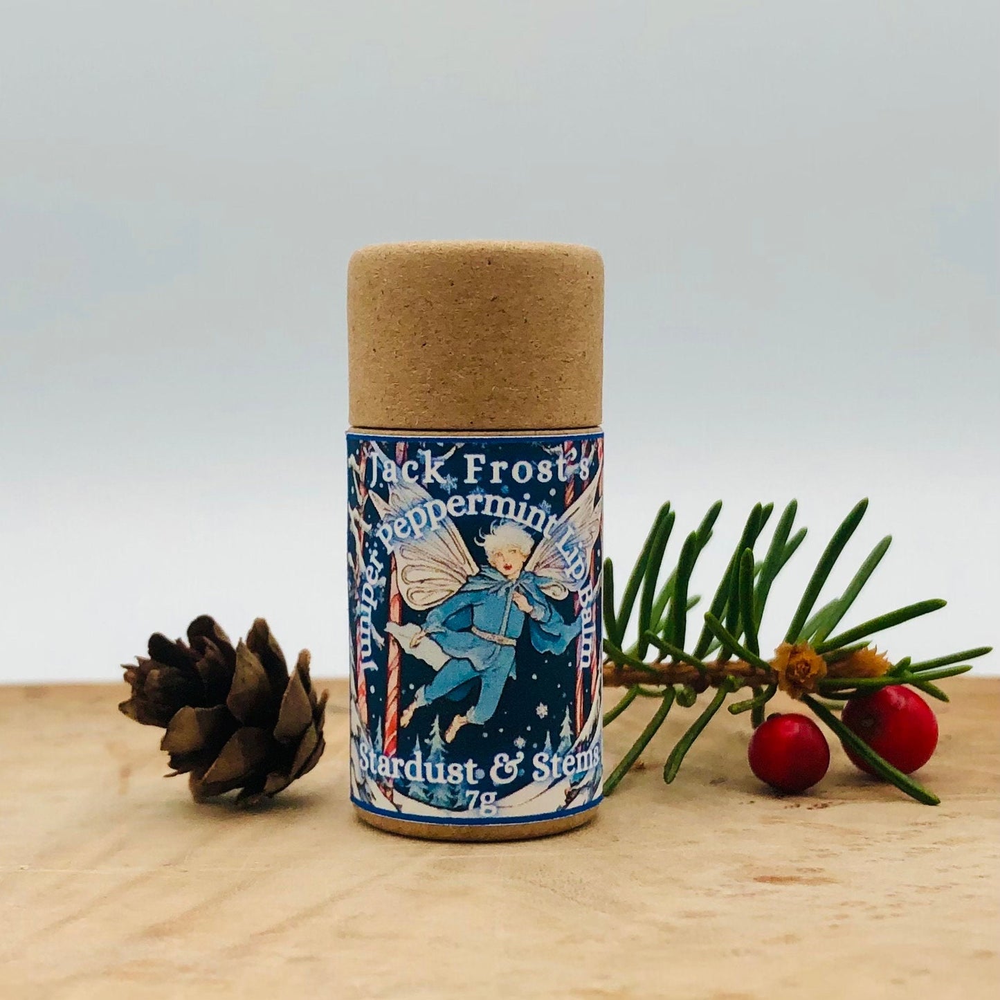 HERBAL LIP BALM for Winter with Peppermint, Juniper & Cardamom, Vegan, Zero Waste Cardboard Tube , Stocking Stuffer Idea, Secret Santa Gift