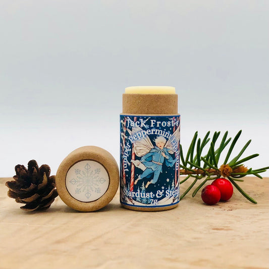 HERBAL LIP BALM for Winter with Peppermint, Juniper & Cardamom, Vegan, Zero Waste Cardboard Tube , Stocking Stuffer Idea, Secret Santa Gift