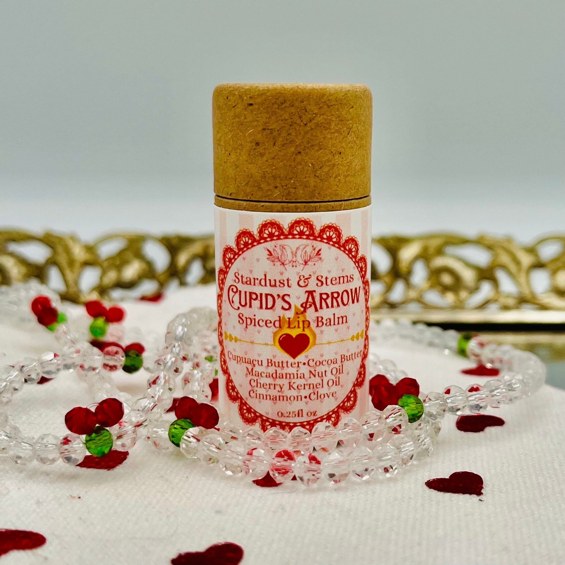 CUPID'S ARROW Valentine's Day Lip Balm Spiced Chocolate Cherry, Raw Cocoa Butter, Cinnamon, Clove, Cherry Kernel Oil, Macadamia Oil, Cupuaçu