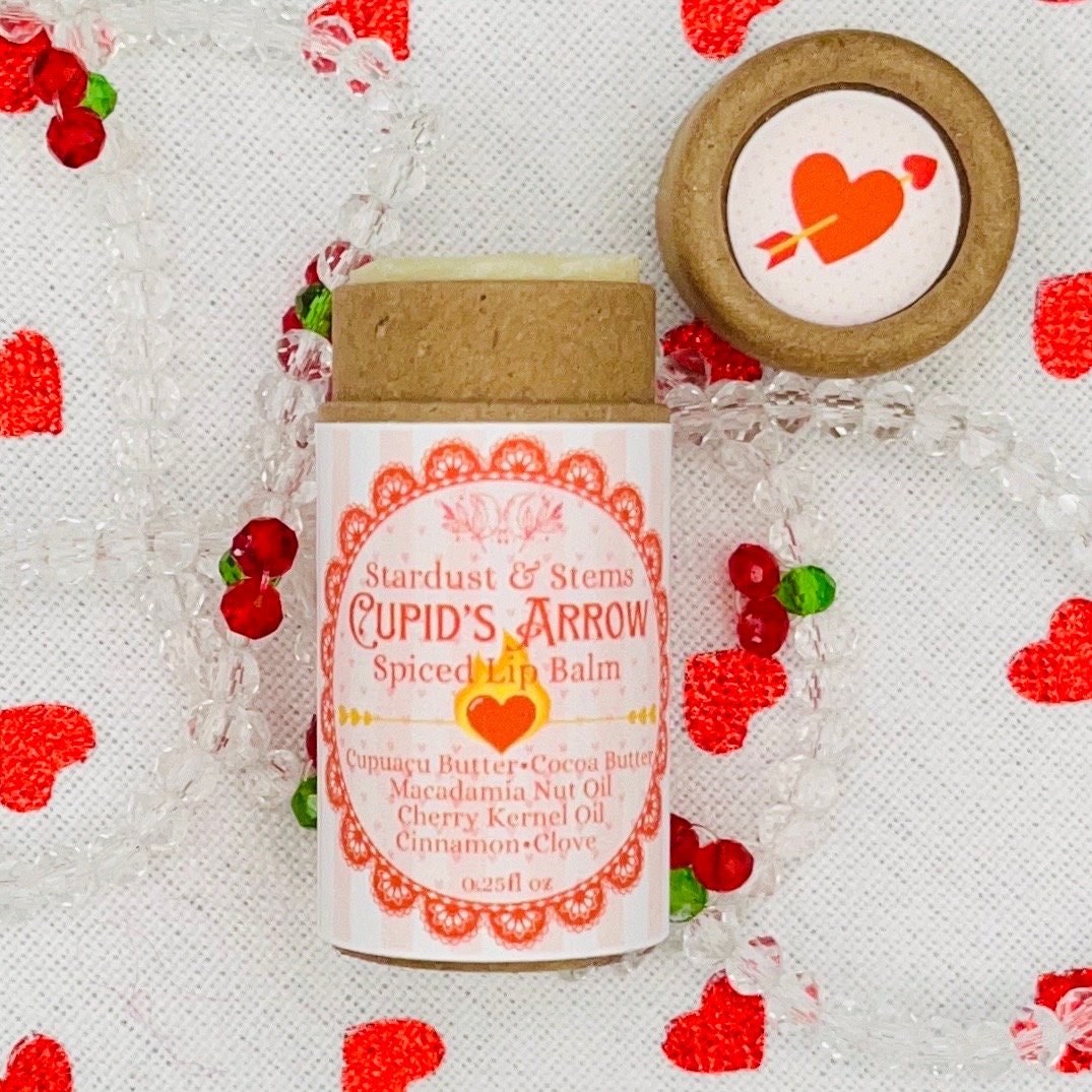 CUPID'S ARROW Valentine's Day Lip Balm Spiced Chocolate Cherry, Raw Cocoa Butter, Cinnamon, Clove, Cherry Kernel Oil, Macadamia Oil, Cupuaçu