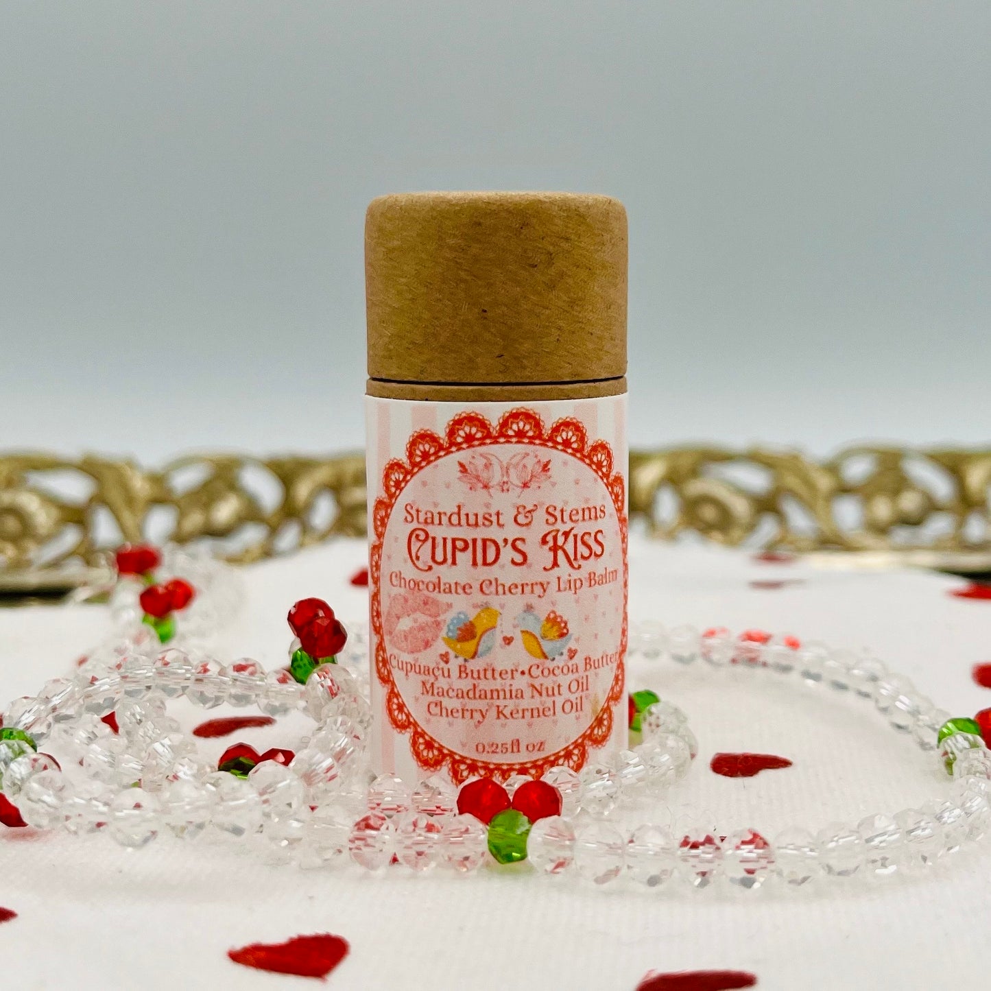 CUPID'S KISS Valentine Lip Balm, Natural Cherry, Chocolate, Cocoa Butter, Cupuacu Butter, Macadamia Oil, Organic Lip Moisturizer Paper Tube