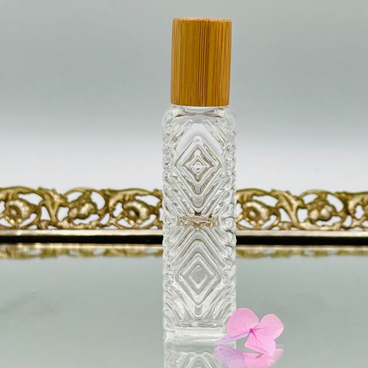 Roll on Perfume Bottle Wooden Cap, 12 ml Art Deco Crystal Rollerball, Refillable Cute Perfume Oil Bottle, Empty Glass Perfume Lover Gift,