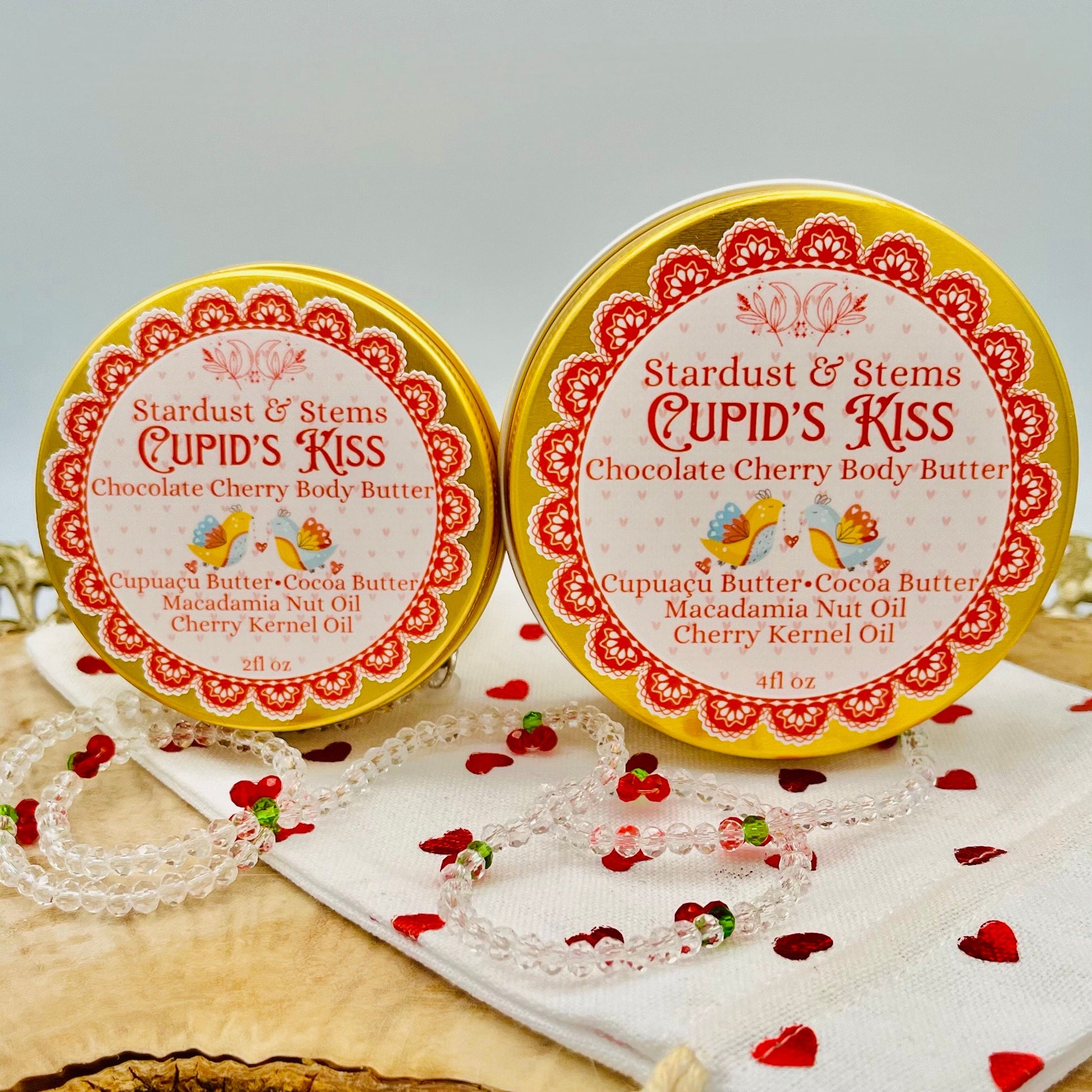 CUPID'S KISS Valentine's Day Body Butter, Cherry Kernel Oil, Chocolate, Cocoa Butter, Cupuaçu Butter, Macadamia Oil, Gift in Zero Waste Tin