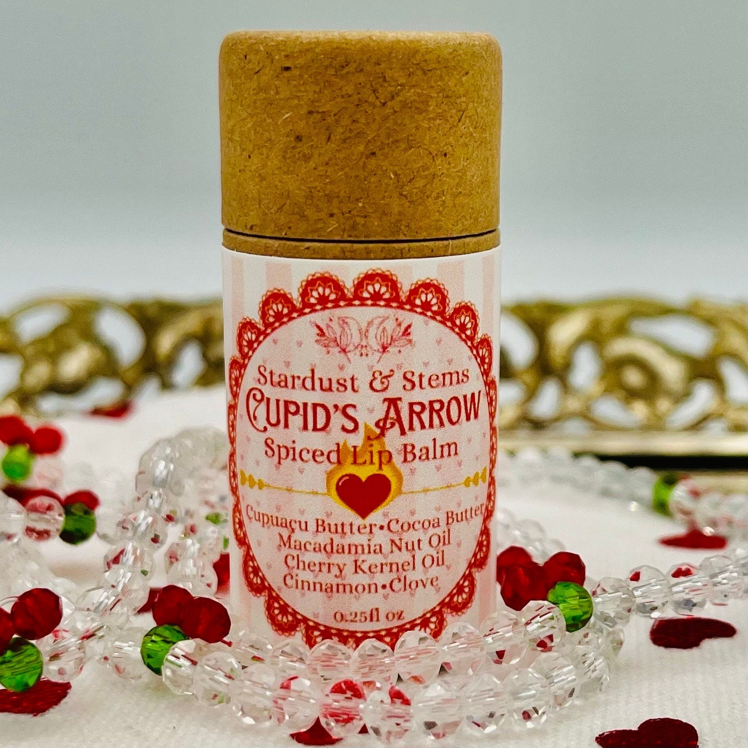 CUPID'S ARROW Valentine's Day Lip Balm Spiced Chocolate Cherry, Raw Cocoa Butter, Cinnamon, Clove, Cherry Kernel Oil, Macadamia Oil, Cupuaçu