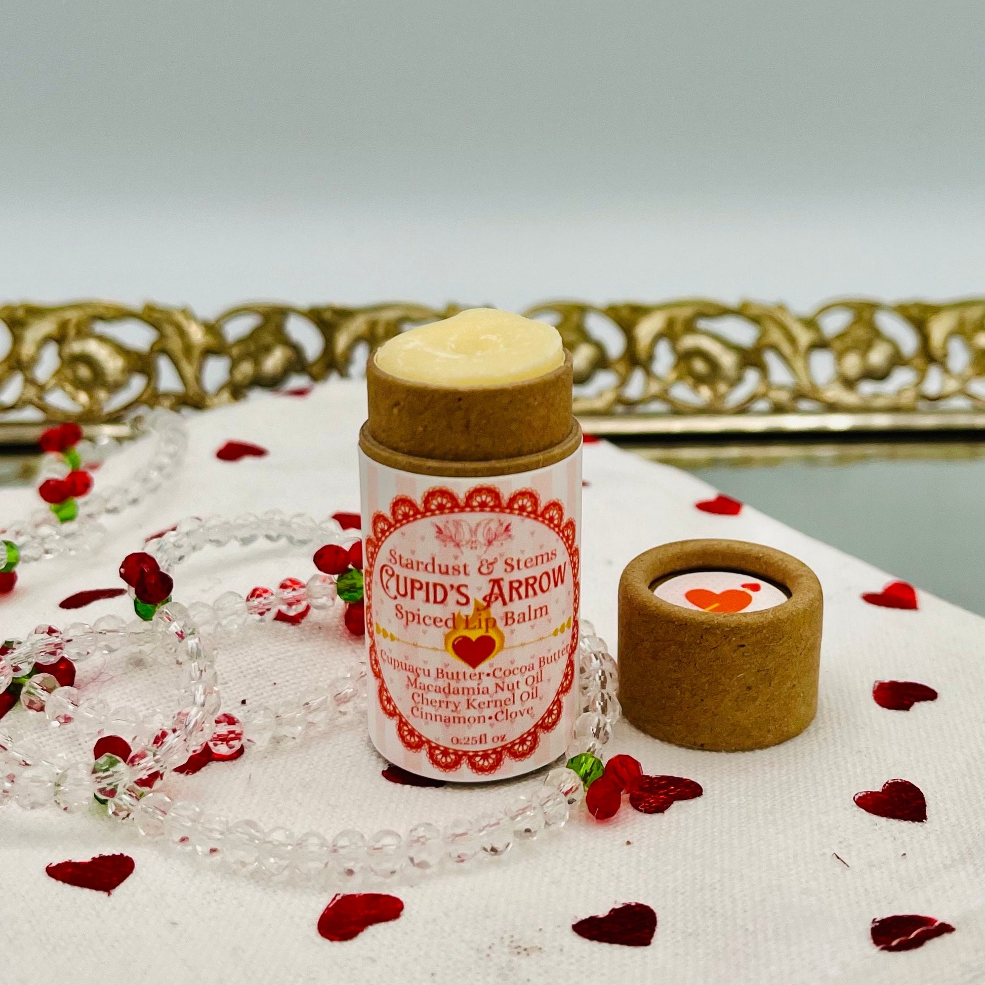 CUPID'S ARROW Valentine's Day Lip Balm Spiced Chocolate Cherry, Raw Cocoa Butter, Cinnamon, Clove, Cherry Kernel Oil, Macadamia Oil, Cupuaçu