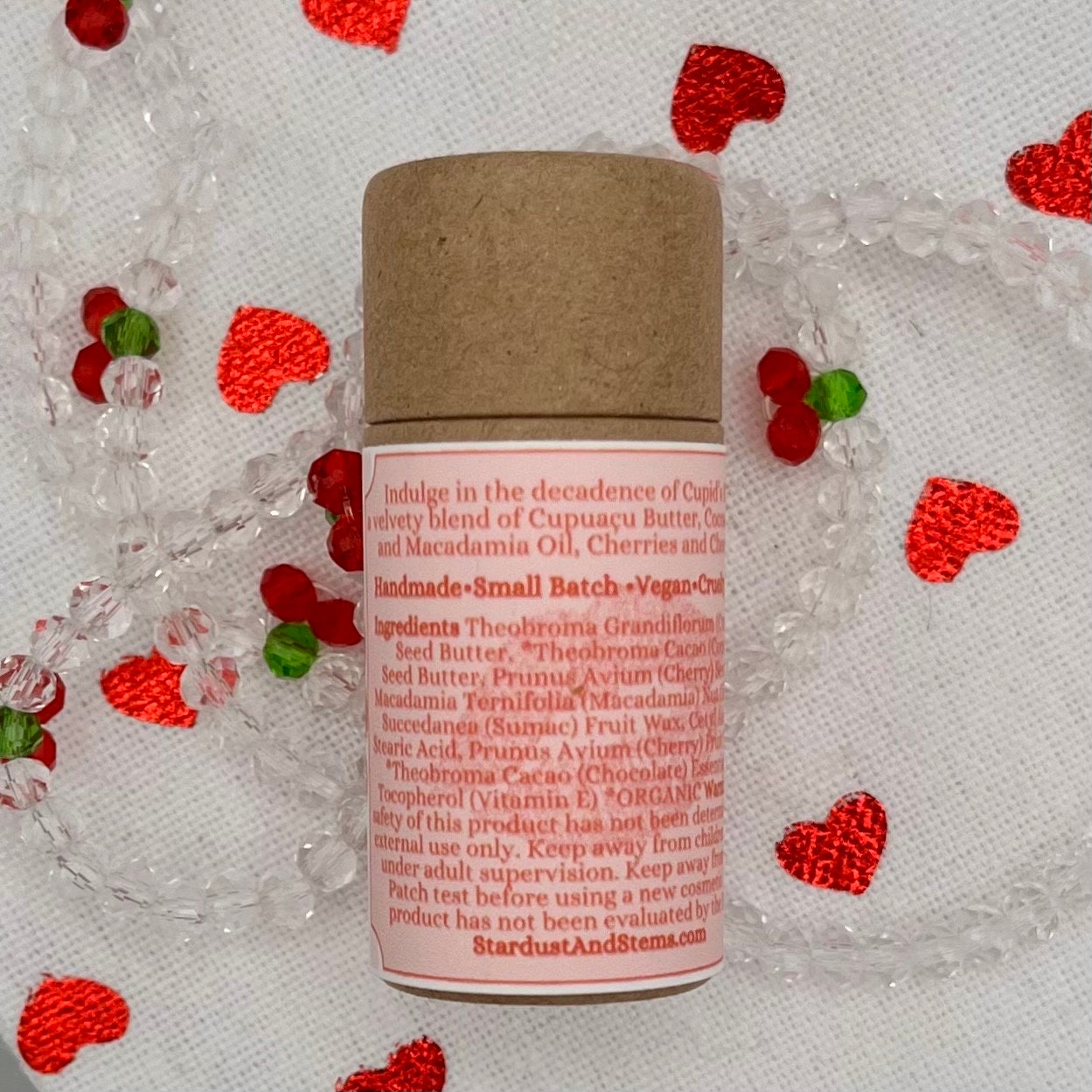 CUPID'S KISS Valentine Lip Balm, Natural Cherry, Chocolate, Cocoa Butter, Cupuacu Butter, Macadamia Oil, Organic Lip Moisturizer Paper Tube