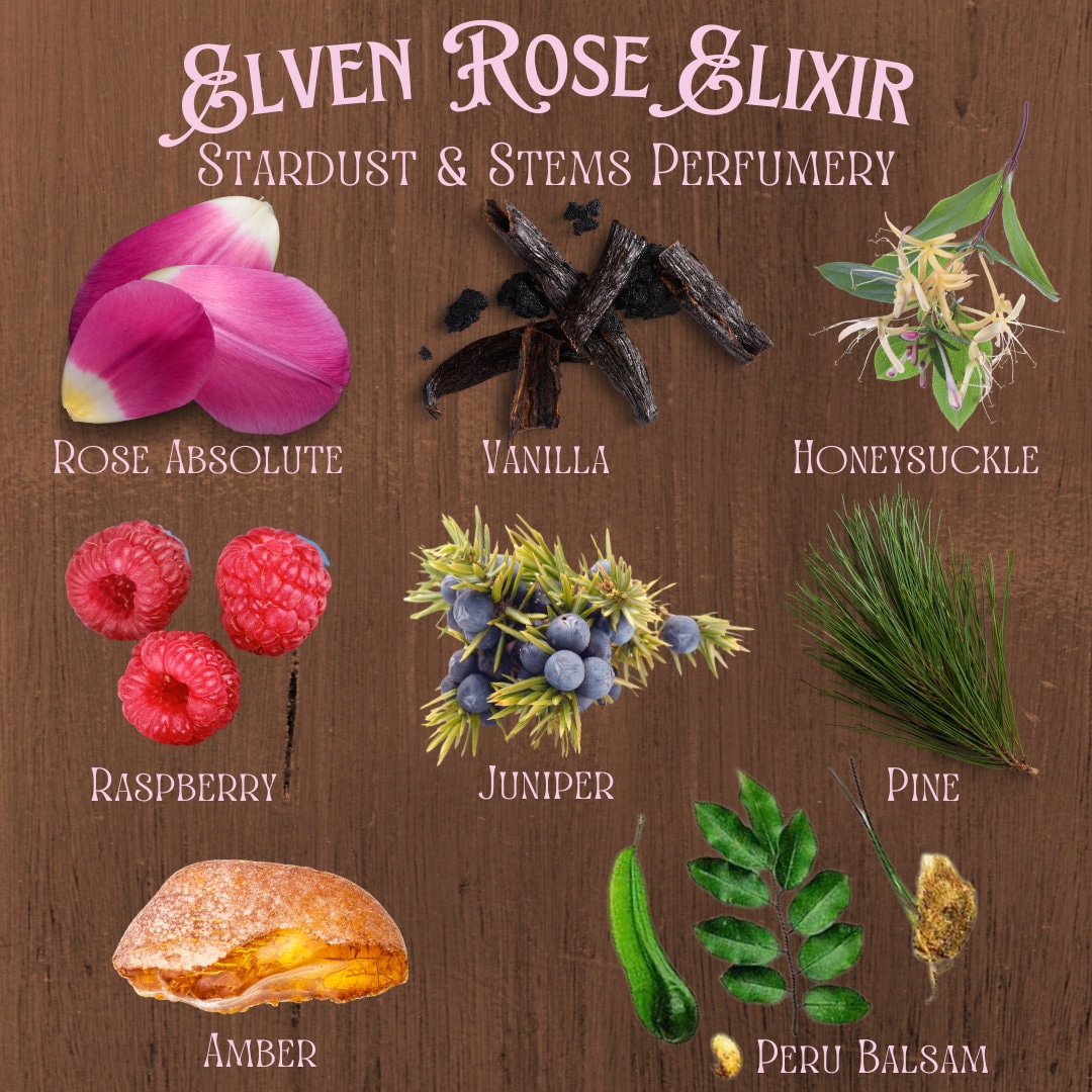 ELVEN ROSE ELIXIR Perfume, Rose Petals, Amber, Vanilla, Honeysuckle, Raspberry, Oil Perfumery, Sweet Bulgarian Rose Oil, Elf Magic, Fairy