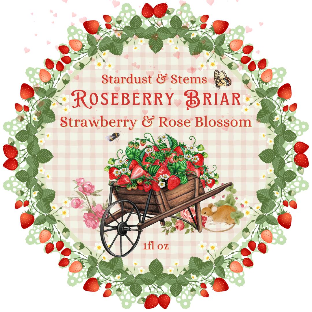 ROSEBERRY BRIAR Wild Strawberry, Antique Rose, Bergamot, Sweet Orange, Spun Sugar, Vanilla, Cedar, Natural Vegan Perfume, Nothing Artificial