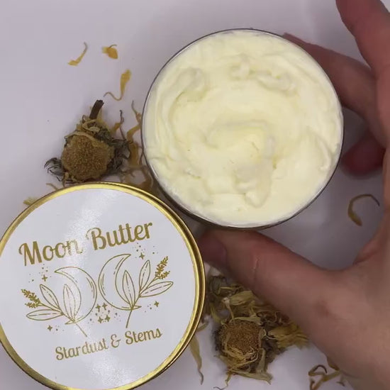 MOON BUTTER Raw Cocoa & Shea Butter Whipped Lotion, Calendula Infused Jojoba Oil, Organic, Handmade, Small Batch Sensitive Skin Moisturizer